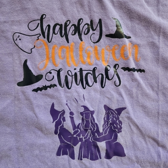 Happy Halloween Witches Graphic T-Shirt Tee Plus Size Women's XL Purple Cute EUC - Picture 3 of 5